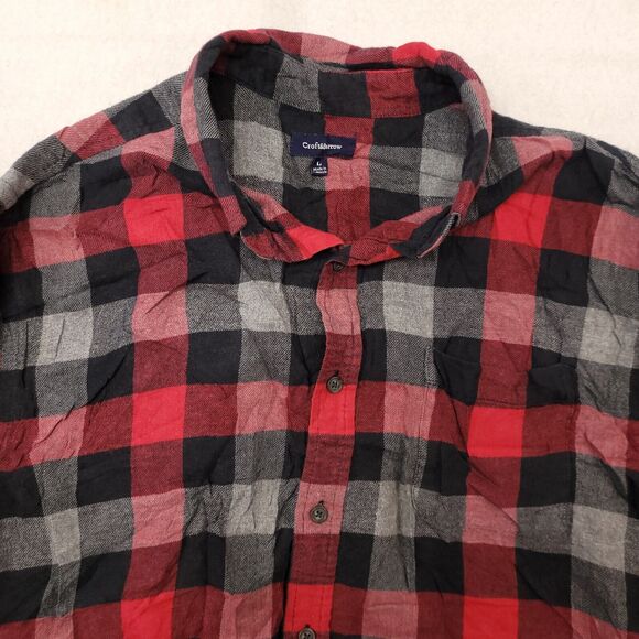 Croft & Barrow Gingham Flannel Casual Button Up Shirt Mens Size L Red Black - Picture 1 of 10
